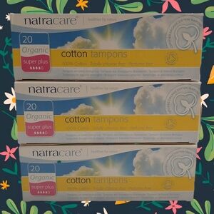 🍒4 for $20🍒 Natracare Organic 100% Cotton Tampons 60pcs Super Plus 3 packs